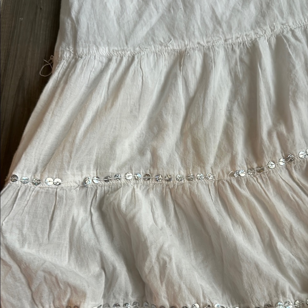 Vintage y2k Costal Cowgirl Boho sequin Cotton Gauzy White Tiered Maxi Skirt - Picture 6 of 10